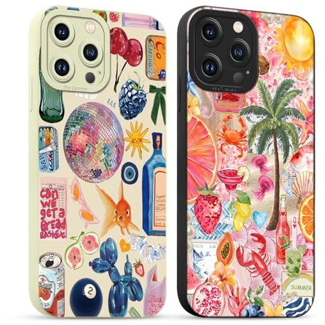 Yirlbey 2 Stück für iPhone 14 Pro Hülle 6,1 Zoll Collage Sommer Handyhülle Aesthetic Summer Motiv Muster Design, Weiche Bunt Silikon TPU Bumper Ultra Dünn Kameraschutz Schutzhülle Mädchen Case