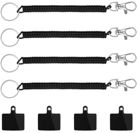 4 Stück Handykette mit flexiblem Spiralkabel Universale Lanyard Schlüsselband Handy Tether Lanyard Schwarzen Handyband Schlüsselanhänger für Mobiltelefone Anti-Diebstahl-Handyband mit Karabiner