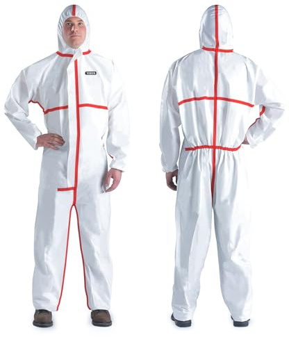 YIBER Hazmat Suits & Disposable overalls| Multiple Specifications Options & Full Body Protective | Suit for painting & Cleaning, S, With Red Seal Tape, 1