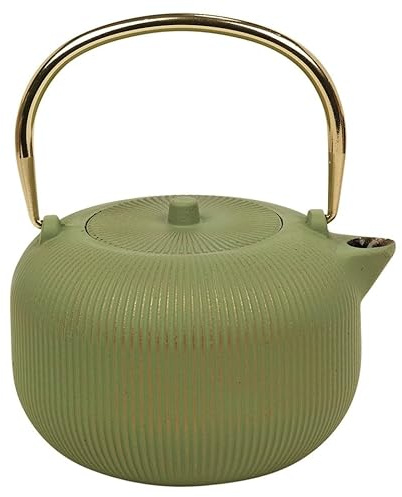 URBN CHEF 1L Cast Iron Japanese Teapot Authentic Traditional Tetsubin Kettle with Stainless Steel Infuser Filter Durable, Heat-Retaining Design for Brewing Loose Leaf Tea Asian Style Tea Pot – Green