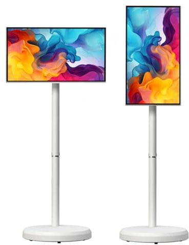 Hydravex Smart TV Portatile da 21,5 Pollici su Ruote con Monitor Touch Screen, CPU a 8 Core | Batteria Integrata da 6 Ore | Android 14OS | Rotazione Completa | Telecomando White-6+128G