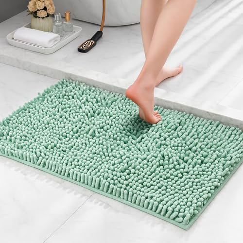 Lions Chenille Bath Mat - 50x80 cm - Extra Soft Non Slip Bathroom Mat, Super Absorbent Fluffy Absorbent Bathmat for Bathroom Floor, Machine Wahsable, Quick Dry Rug Foot Mats, Duck Egg