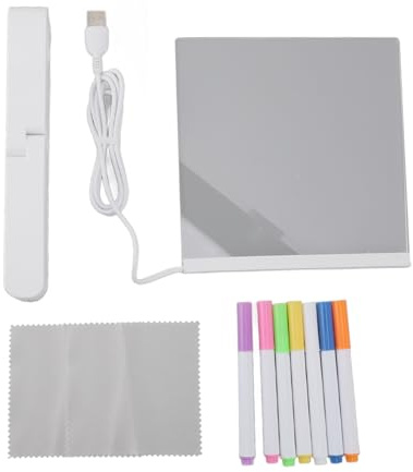 Klarer Whiteboard-Ständer aus Acryl mit LED-Beleuchtung, 7 farbige Marker und 2 Reinigungstücher
