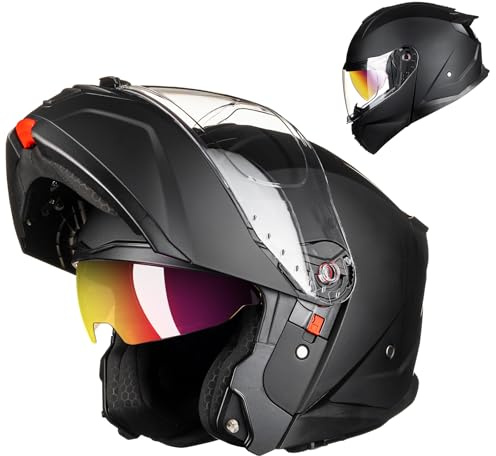 ILM Klapphelm Motorradhelm Integralhelm Damen Herren B-711 | ECE22.06/DOT geprüft, Doppelvisier, Pinlock-30-kompatibel, waschbares Innenfutter,Full Face Flip Up