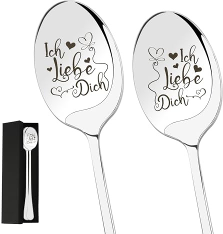 Kzikbxh Personalisiertes Löffel-Set für Paare (2 Stück), Romantisches Geschenk zum Valentinstag oder Jahrestag für Ihn & Sie, Gravur-Besteck mit Herz-Design als Hochzeits- und Liebespräsent