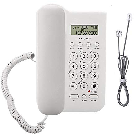 Ticfox Teléfono con cable, cable con cable, teléfono fijo de escritorio, teléfono de pared con pantalla de llamadas, cable elástico para el hogar, oficina y hotel, (blanco)