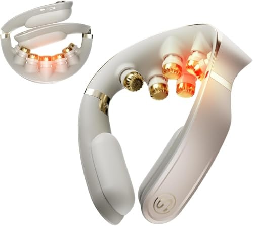 SKG Nackenmassagegerät Faltbar mit App Titan-Massageköpfen G7 Pro Fold Gold | Nackenmasseur mit Wärme & Vibration, Titan 316L Massageköpfe, 11 Programme, Kabellos & Tragbar Geschenk für Männer und Frauen
