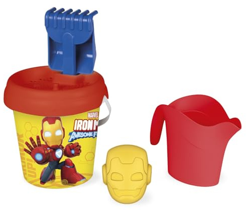 Smoby – Iron Man Eimer-Set – Enthält Gießkanne, Schaufel, Sandform, Sieb und Rechen – Aus Recyclingmaterial – Geeignet für Kinder ab 18 Monaten