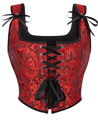 Wikoan Corset Tops For Women Renaissance Vintage Medieval Tank Top Corsets Lace Up Vest S-2XL