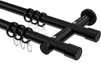 Interdeco Gardinenstangen Schwarz aus Metall doppelläufig 20 mm Ø Platon Santo, 100 cm