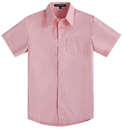 Spring & Gege Chemise Couleur Garçon Unie Uniforme Scolaire Classique de Coton pour Enfant Rose 13-14 Ans