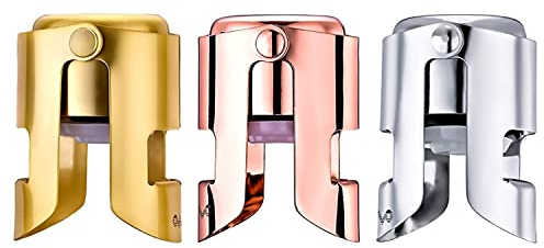 OWO 3 Stück Sektverschluss Flaschenverschluss Champagner Verschluss Sektflaschenverschluß Edelstahl Sektkorken für Sektwein Champagnerstopfen Weinflaschenverschluss (Dreifarbig)