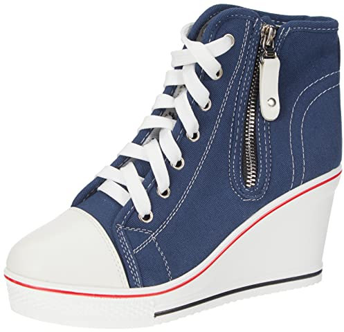 High-Top-Keilschuhe für Damen, EU-Größe 35-43, Leinen, Casual-Stil, für Frühling / Sommer, Keilabsatz