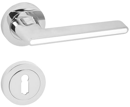 domino Maniglia per porta BB-Buntbart Set rosetta rotonda maniglia per porta ufficio, cantina e porta interna, accessori per porta in Znal, cromato/bianco, maniglia per porta ONYKS-R M6/bianco