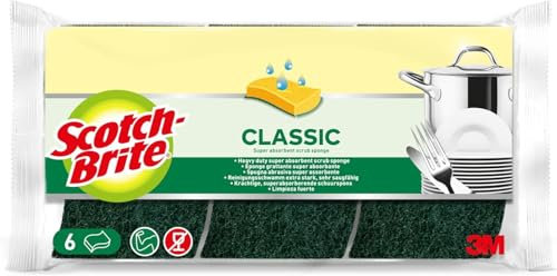 Scotch-Brite Classic Naturfaser-Reinigungsschwamm, 6 Stück pro Packung - Allzweck-Schwamm für Küche und Haushalt, auch geeignet für antihaftbeschichtetes Kochgeschirr und Glas