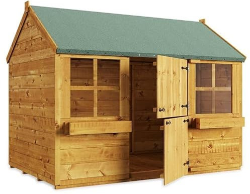 BillyOh Gingerbread Junior Playhouse | 6x4 T&G Wooden Playhouse | Roof, Floor and Felt Included - Picket Fence Options (Large Picket Fence)