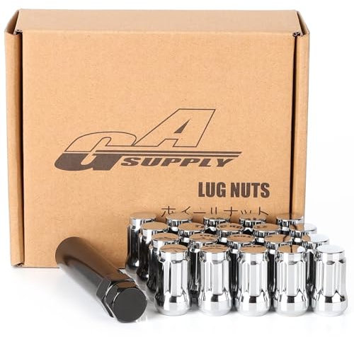 GAsupply 12x1.5 Lug Nuts Spline, Closed End Chrome Acorn Tuner Lug Nuts 1.37 Tall 3/4 Hex Conical Seat 60 Degree for Aftermarket Wheels, Pack of 20+1 Spline Tuner Socket Key