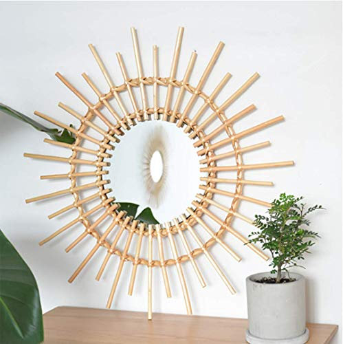 SHIKUN Handmade Rattan Spiegel, Wandbehang Dekor, Wandkunst Wanddekoration für Wohnzimmer, Schlafzimmer, Baby Kinderzimmer, Geschenk