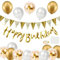 BEKOIUP Luftballons Geburtstag Dekoration Set, Weiß Gold Geburtstagsdeko Happy Birthday deko Banner Party Deko Geburtstag Set mit Gold Luftballons Konfetti Ballons Dreiecksflaggen Girlanden