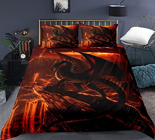 WQIZXCW Drachen Bettwäsche 135x200 Jungen Teenager - Bettbezug 135 x 200 2er Set für Jugendliche, Weiche Mikrofaser Bettwäsche-Sets, Bettbezüge und 1 Kissenbezug 80x80 cm mit Reißverschluss