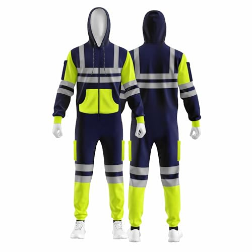 trending babz Mens Zip Hi Vis Workwear Overall Dungarees Contrast Reflective Tape Safety All in One Winter Suit S/2XL