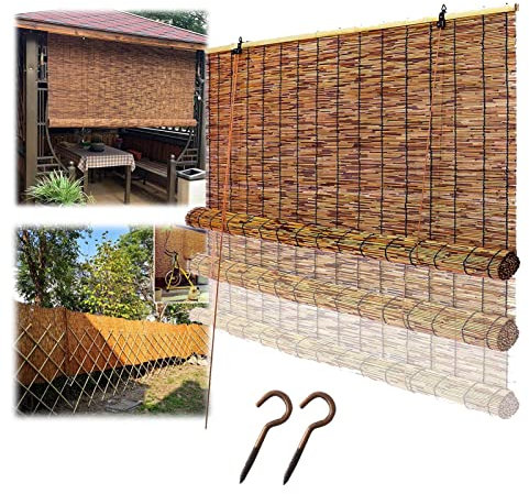 Store Enrouleur Stores En Bambou Rideau De Roseau Naturel, Largeur 20/30/40/50/60 Pouces, Rideaux De Paille Vintage, Stores Décoratifs Anti-UV Anti-poussière, Pour Intérieur/extérieur/jardin/fenêtre