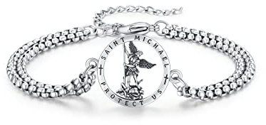 Brisskaari Unisex-Armband St. Michael/Christopher/Benedikt/Jude/Josef/Guadalupe/Schutzengel/Santa Muerte Armband, 925er Sterlingsilber, Schutzpatron Saint Armband mit Doppelgliederkette, 22,9 cm
