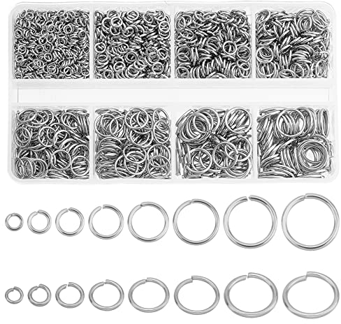 PandaHall 2280 Stück Offener Biegeringe 8 Größen 304 Edelstahl O Ringe Schmuckherstellung Verbindungsringe Durchmesser 3/4/5/6/7/8/9/10mm Jump Rings Für Ohrring Halsketten Armband DIY Reparatur