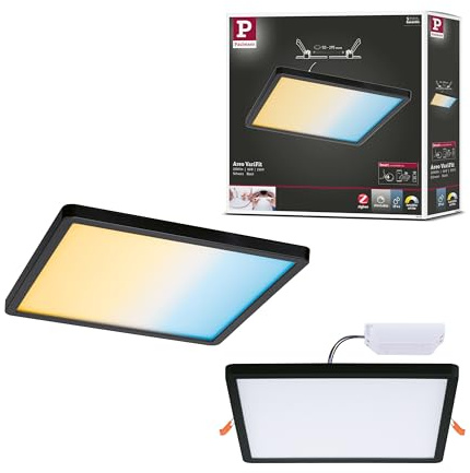 Paulmann 79967 LED Panel Einbaupanel Areo IP44 230x230mm eckig incl. 1x16 W dimmbar Tunable White Schwarz Kunststoff Deckenleuchte 3000 K
