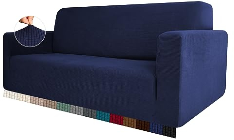HEYOMART Stretch Sofabezug 1 Stück Sofahusse Spandex Jacquard Elastische Couchbezug mit Anti-Rutsch-Schaumstoffe (L-förmiges Ecksofa erfordert Zwei) - 4 Seater, Blau