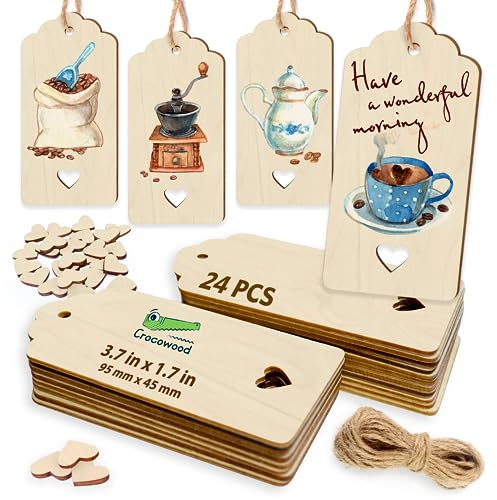 24 St Grosse Blanko Holz Etiketten Tags mit Schnur - 95x45mm Holzetiketten Natur Holz Scheiben - Holzplättchen zum Basteln Holz Geschenkanhänger - Geschenkanhänger aus Holz Anhänger