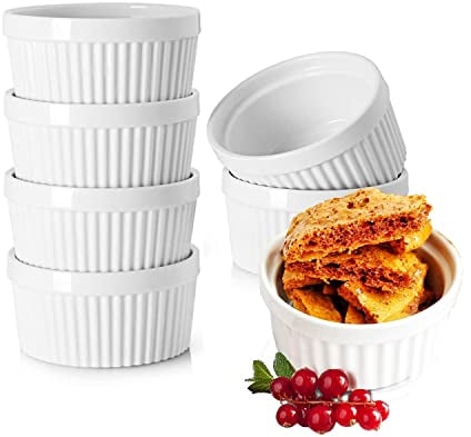 YBCPACK 150ml Ramekins Set of 6 - Porcelain Souffle Dish for Small Cakes, Creme Brulee,Pudding and Ice Cream,Also Great as Serving Dish for Sauces and Side Dishes