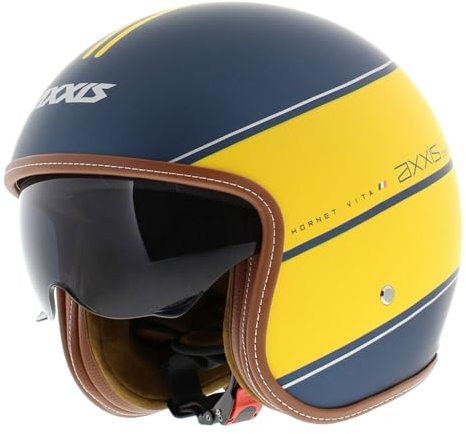 AXXIS OF507SV Hornet SV Vita C3 Jethelm mit Sonnenbrille, Gelb, matt, Retro-Stil, Vintage, zugelassen (XL)