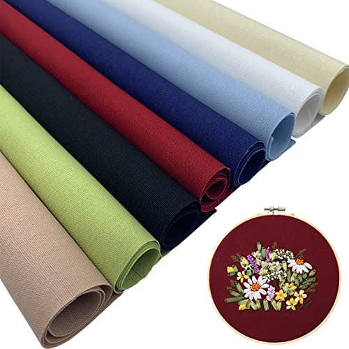 aufodara 8 Stück Leinenstoff 30x30cm Kreuzstich Stoff Aida Stoff Stickerei Stoff Handarbeiten Stoffe zum Nähen für Stickerei Dekoration DIY Basteln Handwerken Tischdecke Säckchen (Bunt / 30x30cm)