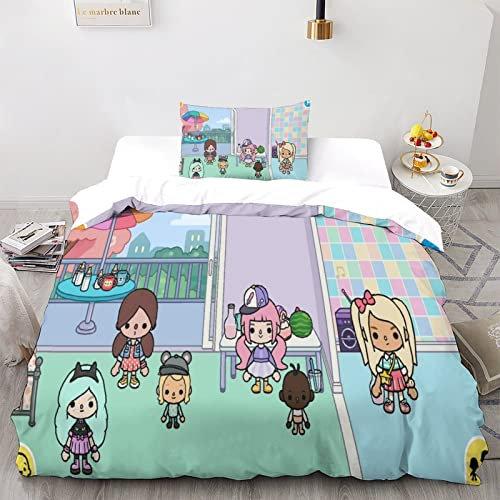 LSORU Toca BocaTröster Set 3D Bedrucktes Set Mikrofaser Weiche Reißverschluss World Bettbezug Bettwäsche 3er Set Mit Kissenbezug Mit Reißveschluss Für Jungen Mädchen Single(135x200cm)