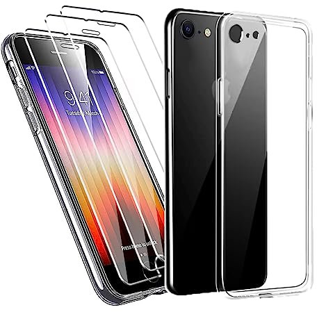 LYZXMY Coque pour iPhone SE 2022/2020, Coque iPhone 8/7 Transparent Housse+ 3 x Verre trempé Protection écran, Transparente Silicone en Gel TPU Souple.