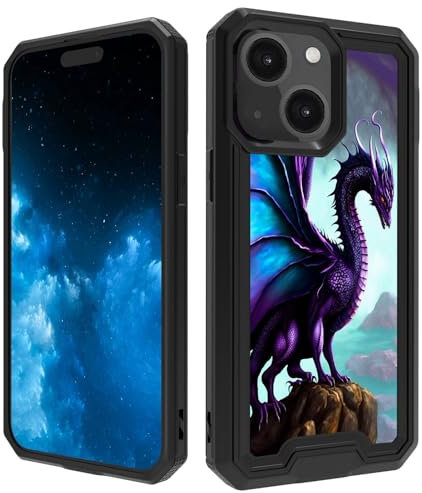 BPQOJB for iPhone 15 Case for iPhone 15 Phone Case with Purple Dragon Pattern for Men Women Dual Layer Hybrid Hard PC Soft TPU Shock Proof Protective Phone Cover for iPhone 15 6.1 inch 2023