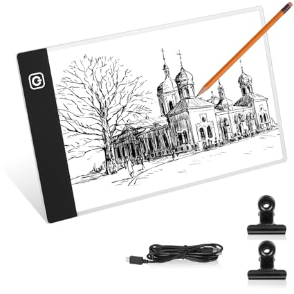 Lanvixo Tablette Lumineuse A5, LED Table Lumineuse Dessin pour Diamond Painting Tableau Lumineux Ultra Mince 4MM Luminosité Réglable, Planche à Dessin avec Câble USB per Esquisse Animazione Conception