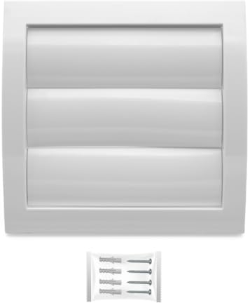 H&C VENT Griglia di ventilazione 125 mm diametro 190 x 190 mm coperchio di scarico bianco con lamelle mobili e protezione dagli insetti – HVAC Duct Cap ABS – cappa aspirante tubo quadrato sistema di