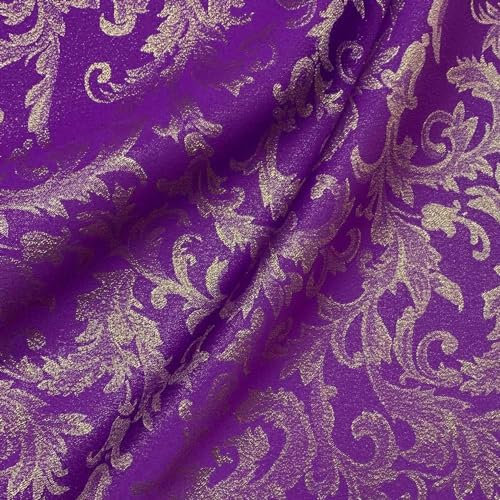 Tessuto Raso Lurex Damascato 50 Cm - Viola