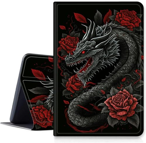 Étui Dragon Red Roses pour iPad 9e/8e/7e génération 10,2 version 2021/2020/2019, étui pliable en cuir synthétique résistant aux chocs avec fonction veille/réveil automatique pour iPad 10,2