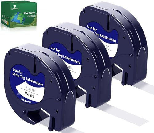 3x Yuanqimm Etikettenband Kompatible für Dymo Letratag Etikettenband 91221 91201 S0721660 Plastic White 12mm x 4m Bänder für letatag XR Beschriftungsgerät LT-100H 100T 110T XM QX50 2000 200B