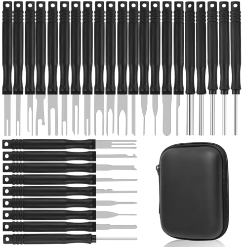 CHRI 30 STK Terminal Entfernung Werkzeugsatz Auspinwerkzeug KFZ Entriegelungswerkzeug Auto Kabel Stecker Ausbau Werkzeug Pin Auszieher Reparatur mit Werkzeugtasche für Meisten Anschlussklemmen