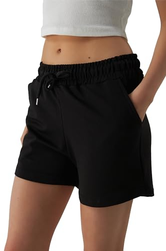ROSS CAMP Kurze Hose Damen – Shorts Damen Sommer, Schwarze Kurze Sporthose Laufshorts, Trainingshose Women Hosen Kurz Laufhose (Schwarz, L)