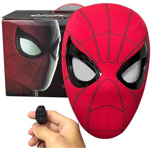 Maschera da eroe ragno con occhi meccanici mobili, con telecomando e lenti in movimento realistiche, ideale come regalo per uomini e bambini