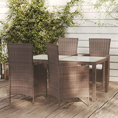 Festnight 5-TLG Rattan Garten Essgruppe, Terrassenmöbel Set 4 Personen,Sitzgruppe Garten mit Tisch & 4 Hochlehner-Gartenstühlen mit Sitzpolster, Gartenmöbel Set PolyRattan Braun und Weiß