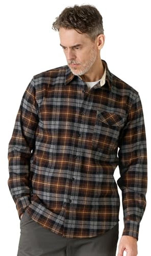 LAPASA Chemise Flanelle Homme 100% Coton Manches Longues Chemise de Bûcheron à Carreaux Douce & Confortable M138 Marron & Gris Chiné XXL