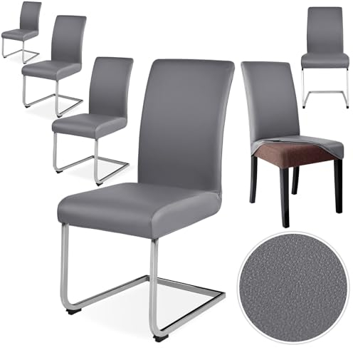 Alishomtll Stretch PU Stuhlhussen 6er Set Kunstleder Stuhlbezug Schwingstuhl wasserdicht Elastische Esszimmer Universell Waschbarer Stuhlbezüge für Küche Restaurant Hotel Hochzeit (Grau, 6 Stück)