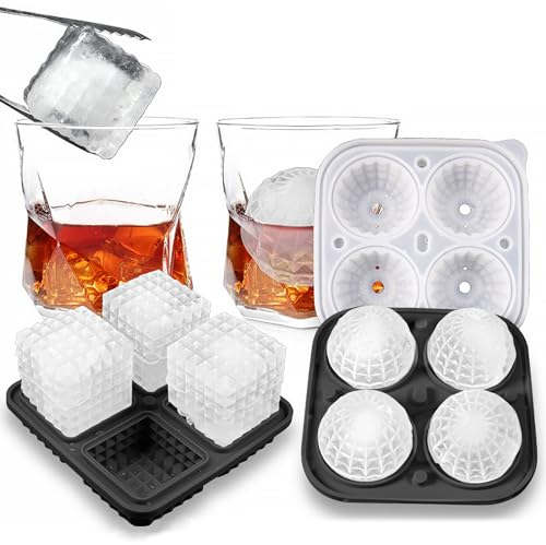 Cooltto Eiswürfelform Silikon Eiswürfelbehälter mit Deckel Ice Cube Tray Eiswürfel Form Groß Rhombisch Runde und Quadratische Eiswürfelformen -Schwarz