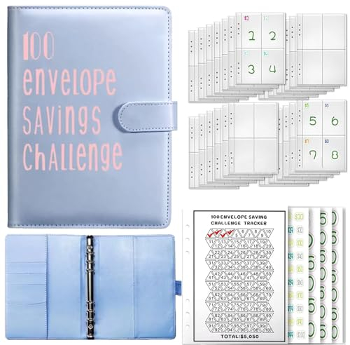 Budget Planner A5 Budgetplaner Geld Organizer mit 100 Tage Challenge Sparen Ringbuch Finanzplaner Binder Taschen Budget Planer Sparbuch Budget Binder Sparen Mappe Cash Stuffing Startset (Blau)